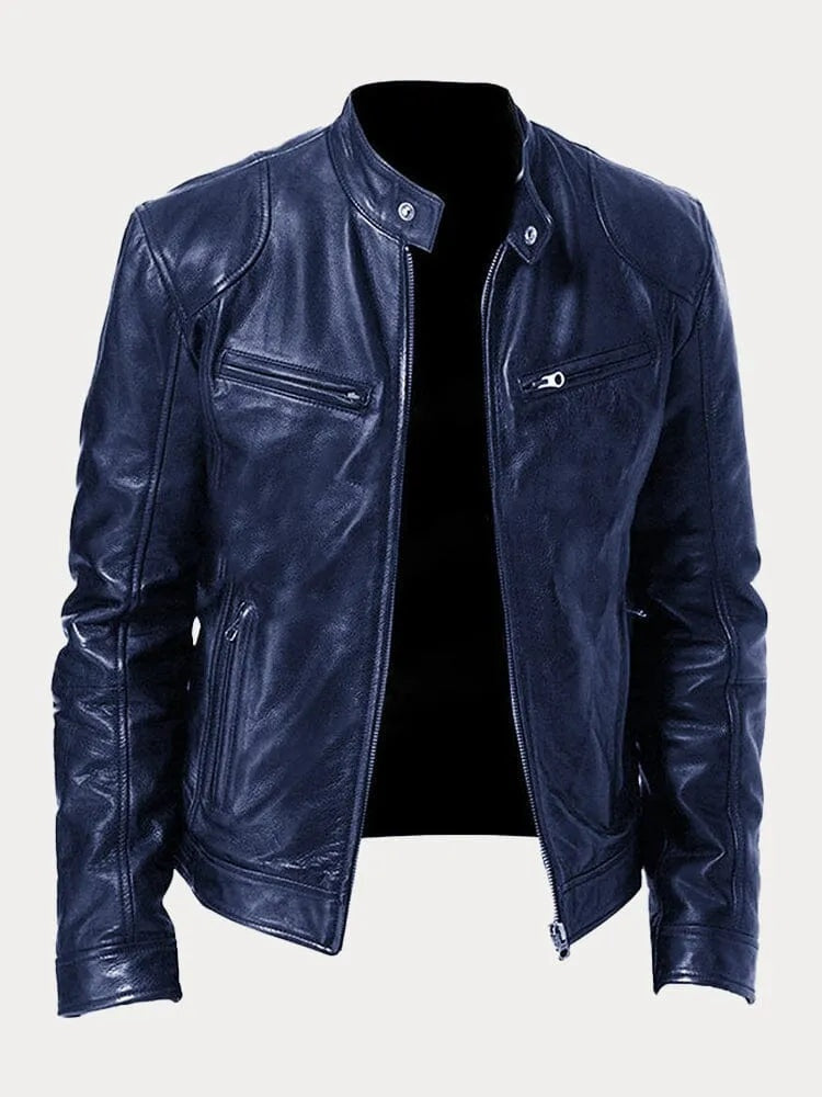 Sonia | Chaqueta de Cuero Biker Mujer Cuello Mao Cremalleras
