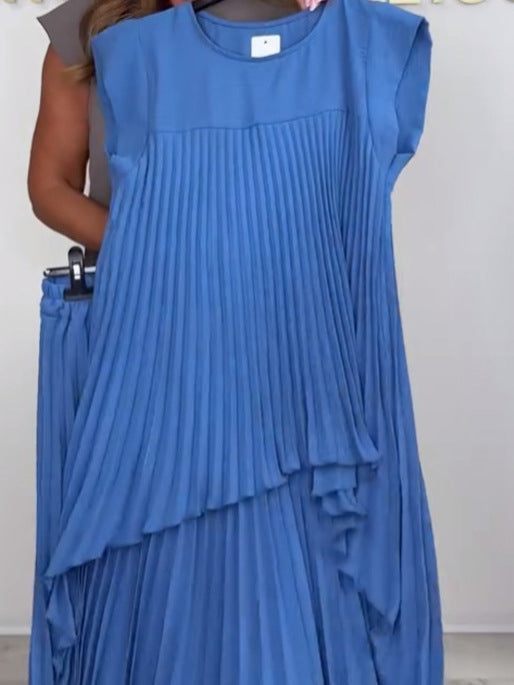 Conjunto de Vestido Midi Plisado Sherry™ y Pantalón de Pierna Ancha
