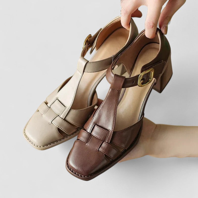 Scarlett | Sandalias T-Strap Ortopédicas con Tacones Bloque