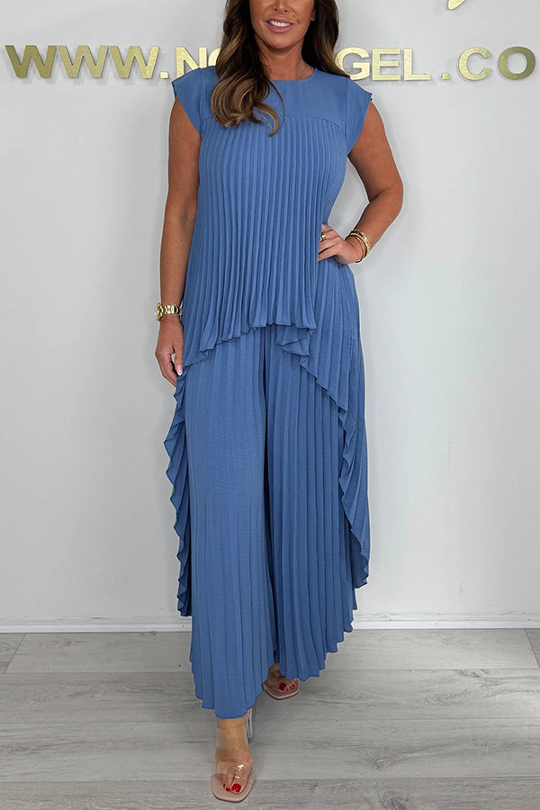 Conjunto de Vestido Midi Plisado Sherry™ y Pantalón de Pierna Ancha