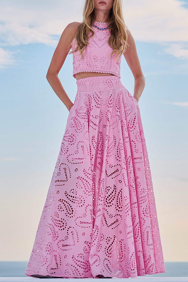 Conjunto Larissa™: Top Bordado y Falda Maxi de Cintura Alta