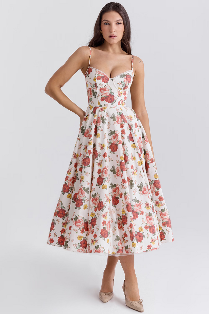 Vestido midi Elsa con falda de tul y tirantes ajustables
