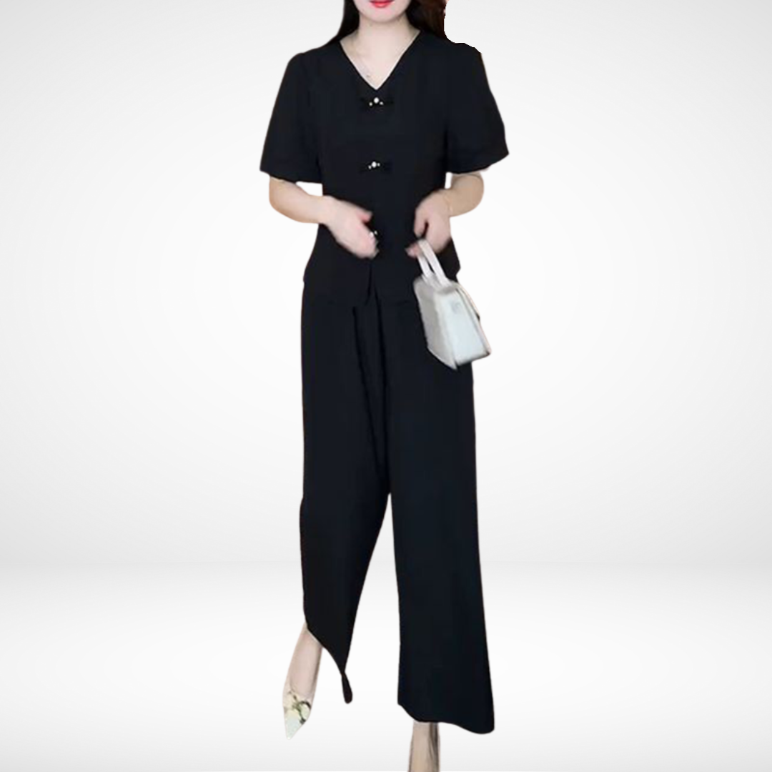 Conjunto Elegante de Manga Corta Elsie™ - Dos Piezas