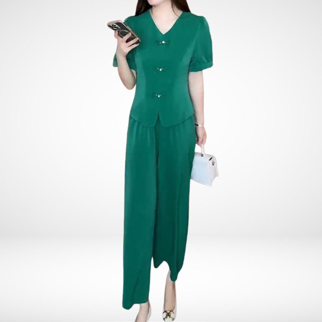 Conjunto Elegante de Manga Corta Elsie™ - Dos Piezas