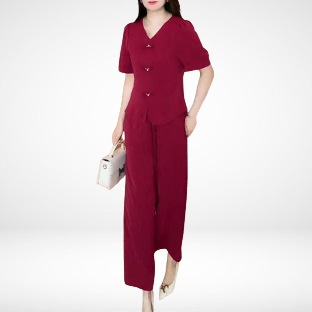 Conjunto Elegante de Manga Corta Elsie™ - Dos Piezas