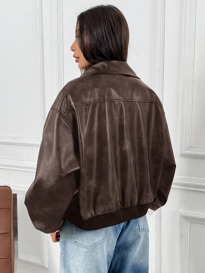 Carmen | Cazadora de Cuero Mujer Cremallera Solapa