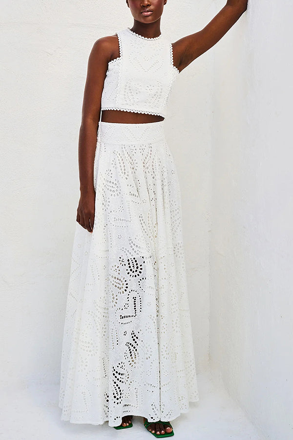 Conjunto Larissa™: Top Bordado y Falda Maxi de Cintura Alta