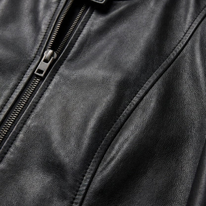 Laia | Chaqueta Biker de Cuero Mujer Ajustada Cuello Mao