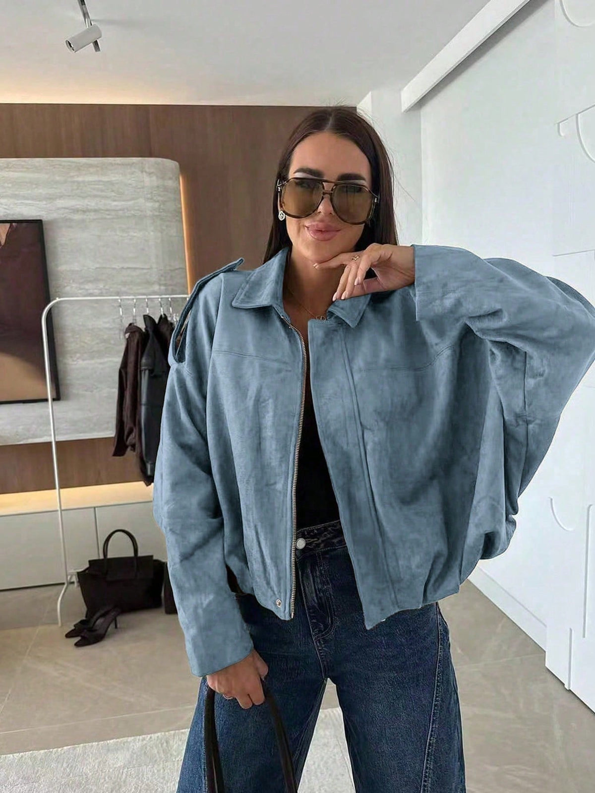 Laia | Chaqueta de Ante Mujer Oversize Cremallera
