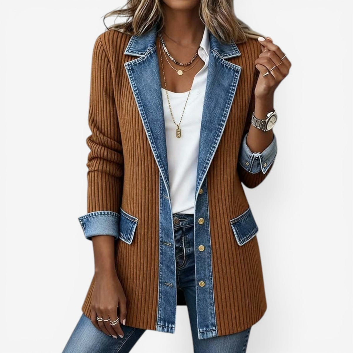 Lidia | Chaqueta Vaquera de Punto Combinada de Verano Mujer