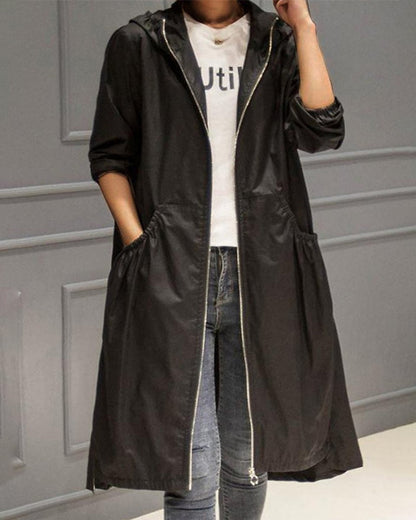 Mencía | Parka Impermeable Mujer Larga con Capucha Cintura Fruncida
