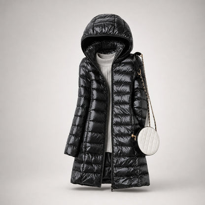 Noelia | Chaqueta de Plumas Larga Mujer con Capucha Acolchada