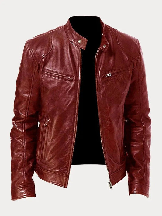 Sonia | Chaqueta de Cuero Biker Mujer Cuello Mao Cremalleras