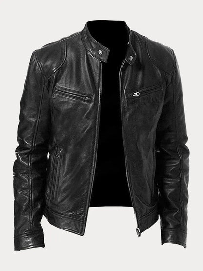 Sonia | Chaqueta de Cuero Biker Mujer Cuello Mao Cremalleras