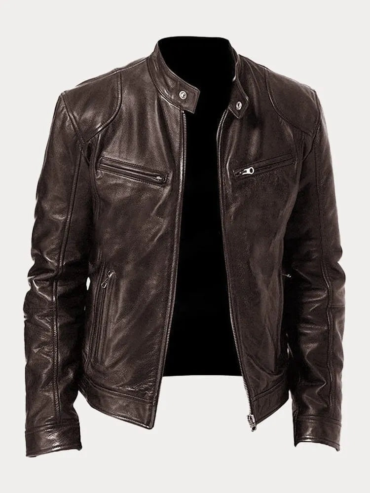 Sonia | Chaqueta de Cuero Biker Mujer Cuello Mao Cremalleras