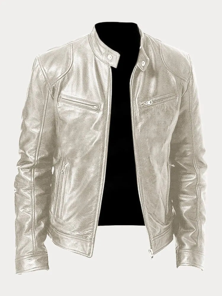 Sonia | Chaqueta de Cuero Biker Mujer Cuello Mao Cremalleras