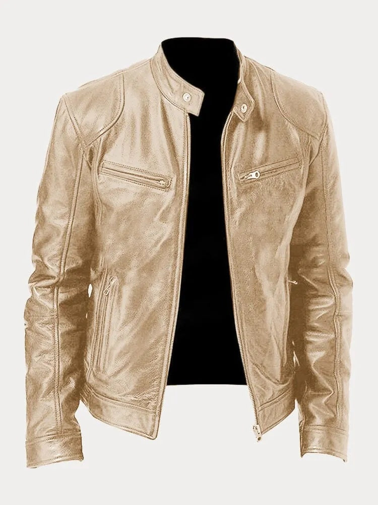Sonia | Chaqueta de Cuero Biker Mujer Cuello Mao Cremalleras