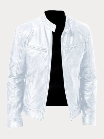 Sonia | Chaqueta de Cuero Biker Mujer Cuello Mao Cremalleras
