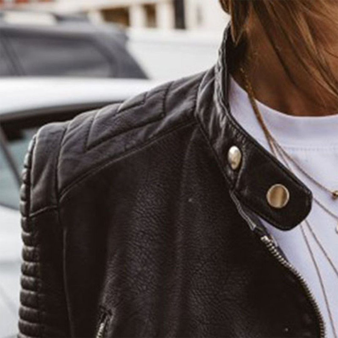 Valeria | Cazadora Biker de Cuero Mujer Manga Acolchada